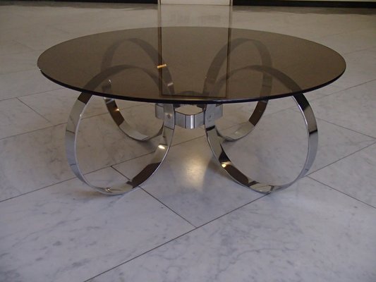 Round Glass Coffee Table 1970s For, Round Steel And Glass Coffee Table