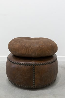 Vintage round leather sale ottoman