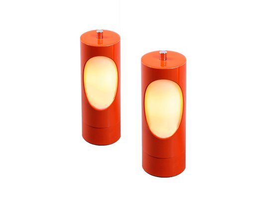 Orange Cylinder Glass And Metal Bedside Table Lamps 1970s Set Of 2 En Venta En Pamono
