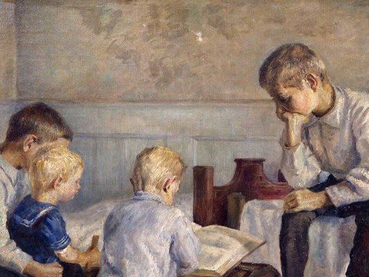 Antique Danish Interior Painting By Charlotte Frimodt 1894 For