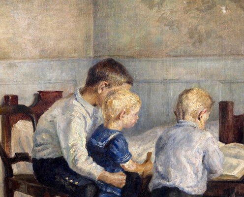 Antique Danish Interior Painting By Charlotte Frimodt 1894 For