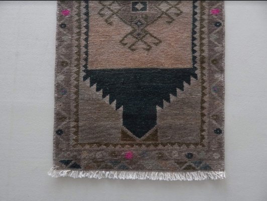 Small Turkish Distressed Low Pile Rug Hand Knotted Bath Mat Or