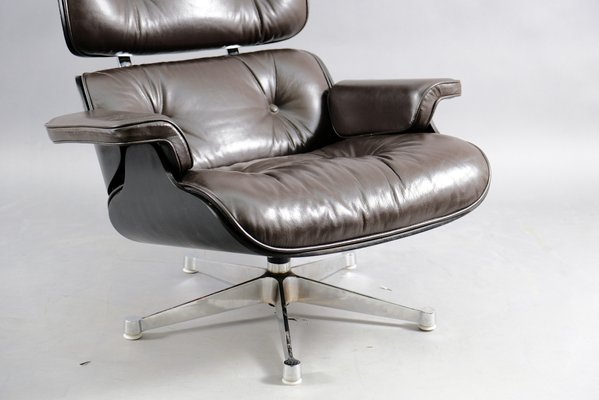 Mid Century Brown Leather Lounge Chair By Charles Ray Eames For Vitra For Sale At Pamono
