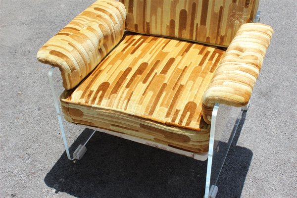 Italian Geometric Velvet and Acrylic Glass Lounge Chair 1960s for