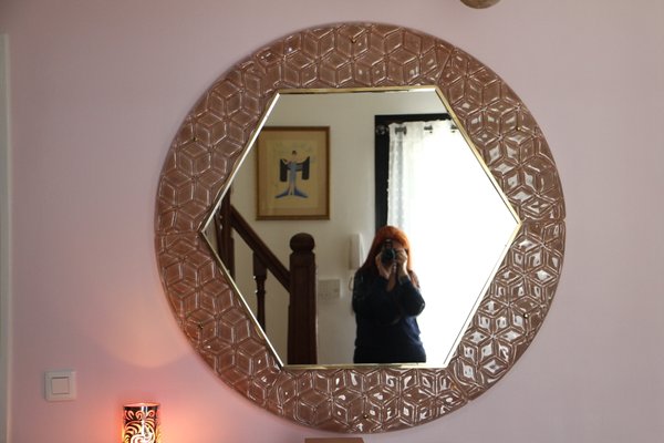 Modern Round Pink Textured Murano Glass Surround Mirror 1980s For Sale At Pamono