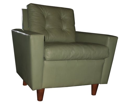 Mid Century Pistachio Leather Lounge Chairs Set of 2 for sale at