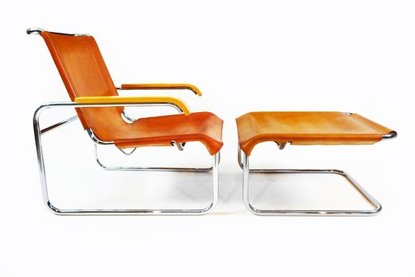 Vintage Leather And Chrome Model B35, Vintage Leather And Chrome Chairs