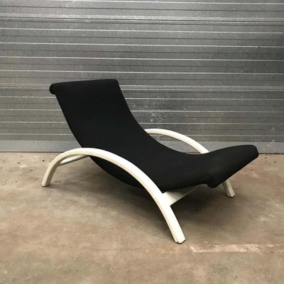Black Fabric and White Wood Adjustable Easy Chair 1960s for sale