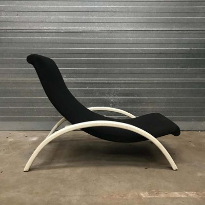 Black Fabric and White Wood Adjustable Easy Chair 1960s for sale