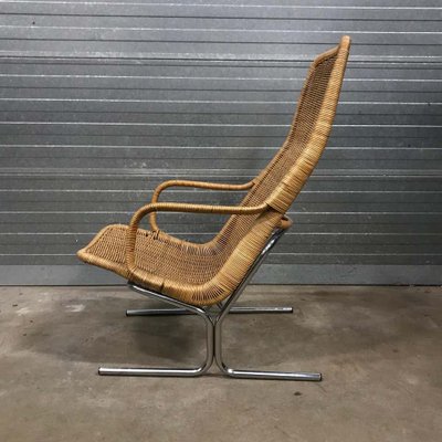 Chrome and Wicker Model 514 Lounge Chair by Dirk van Sliedregt for Gebroeders Jonkers Noordwolde 1980s