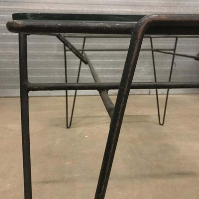 Black Metal Hairpin Legs and Glass Top Dining Table 1960s