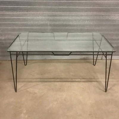 Black Metal Hairpin Legs And Glass Top Dining Table 1960s For Sale At Pamono