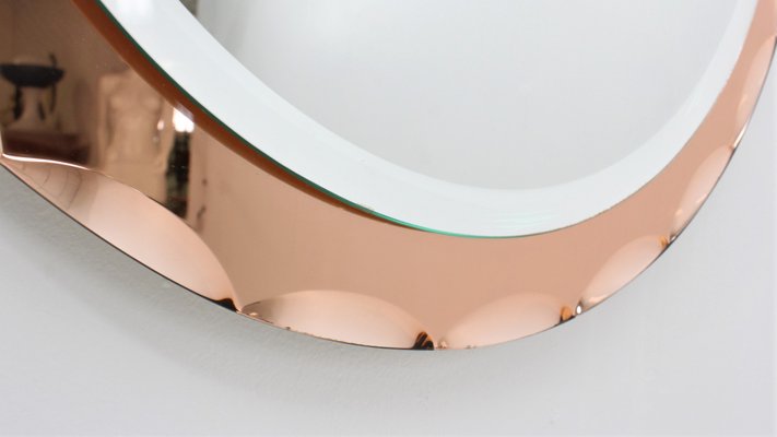 Mid Century Round Cut Glass Mirror By Antonio Lupi For Luxor