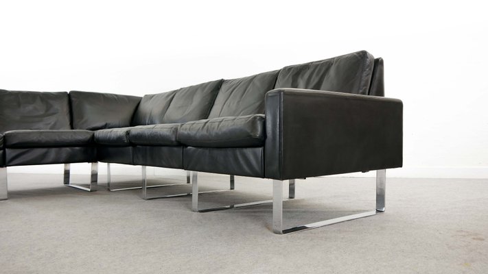 German Black Leather Modular Conseta, What Cushions For Black Leather Sofa
