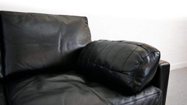 German Black Leather Modular Conseta, Black Leather Sofa And Chair Set