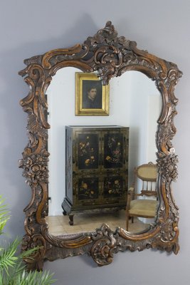 Rococo Style Carved Wood Dark Brown Wall Mirror For Sale At Pamono