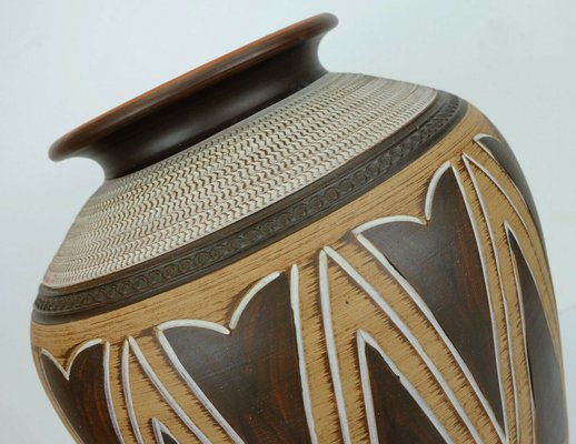 Large Mid Century Earth Colored Abstract Decor Floor Vase 1950s