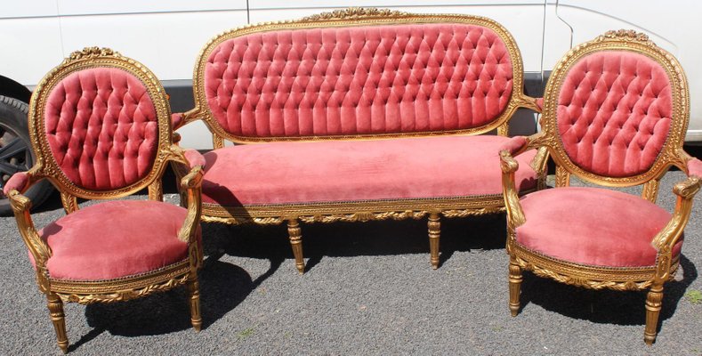 Salon Gold And Red Living Room Set 1960s Set Of 3 For Sale At Pamono