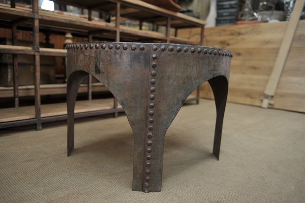 Antique Industrial Round Riveted Metal Coffee Table For Sale At Pamono