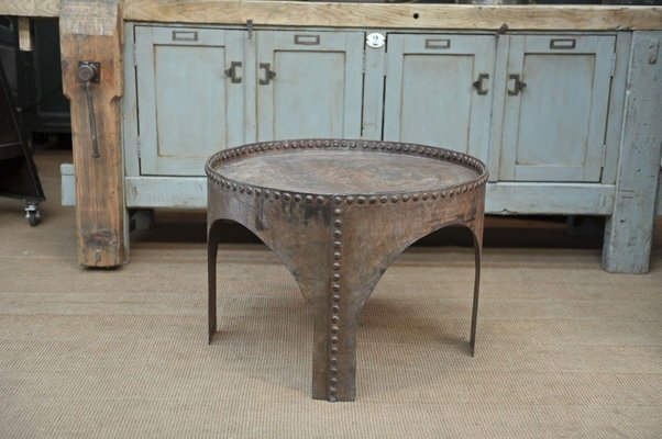 Antique Industrial Round Riveted Metal Coffee Table For Sale At Pamono