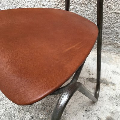 Tubular Metal Wood And Leather Desk Chair 1940s Bei Pamono Kaufen