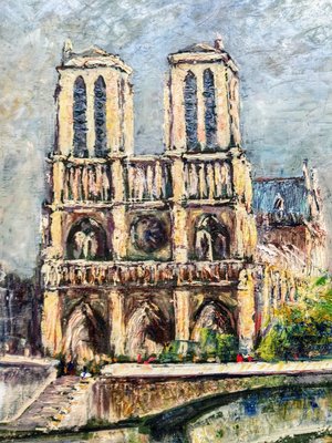 Notre Dame De Paris Oil Painting By E Obrecht 1930s For Sale At