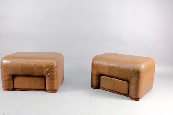 Vintage Brown Leather Ottomans From De Sede Set Of 2 For Sale At Pamono