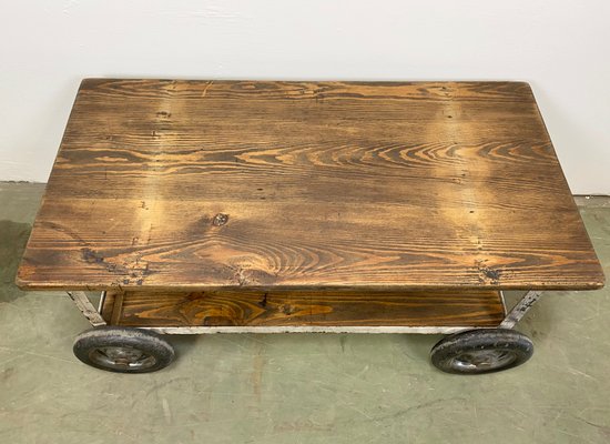 Coffee Tables On Wheels : Rustic Coffee Table On Wheels Azspring / 2 tiers side table sofa end table chipboard living room coffee desk on wheels.