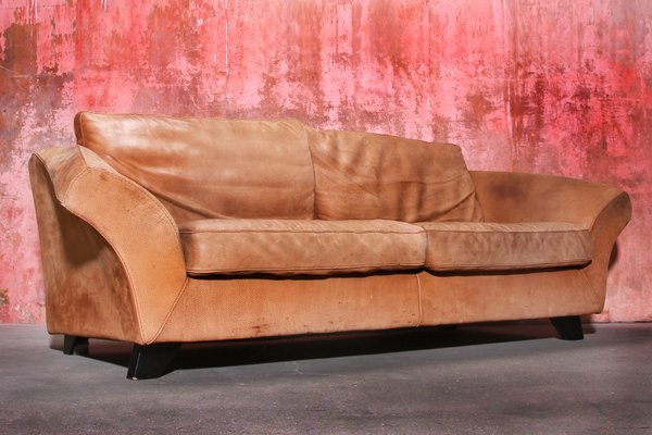 Vintage Brown Thick Roughened Neck, Retro Brown Leather Sofa