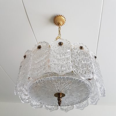 Vintage Brass Chandelier Ceiling Light Fixture Faux Crystal Italian