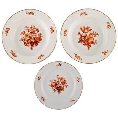 Antique Meissen Porcelain Plates with Orange Hand-Painted Flowers