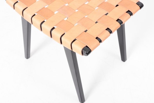 Leather Webbed Lounge Chairs with Ottomans by Jens Risom for