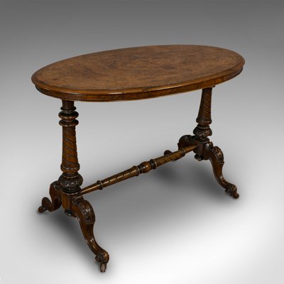 Antique Victorian English Oval Burl Walnut Side Table 1870s for