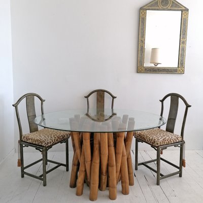 Sculptural Bamboo Dining Table With, Oval Glass Dining Table And 6 Chairs