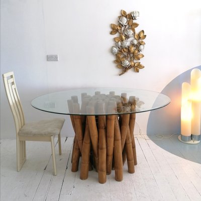 Sculptural Bamboo Dining Table With Oval Glass Top By Antonio Layug 1980s For Sale At Pamono