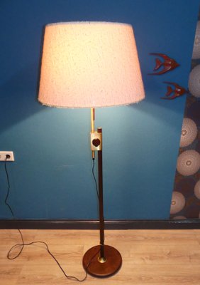 Mid Century Teak and Brass Adjustable 3 Light Floor Lamp from Temde, 1960s Mid Century Teak and Brass Adjustable 3 Light Floor Lamp from Temde, 1960s
