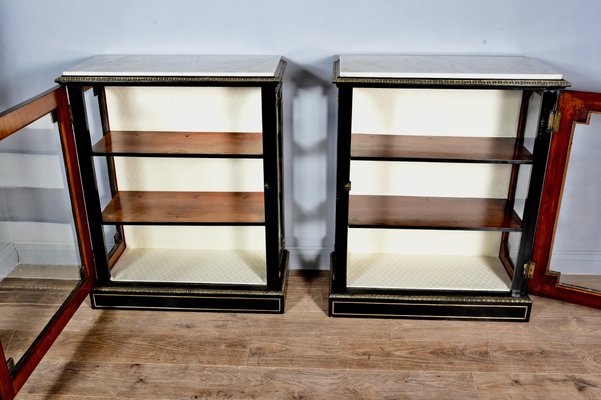 Antique Ebonized Br Inlaid Display Cabinets Set Of 2 Bei Antique Ebonized Br Inlaid Display
