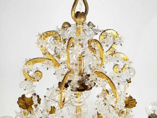 Large Italian Gold Leaf Metal And, Small Metal And Crystal Chandelier