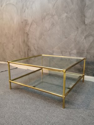 Brass Living Room Coffee Table With 2 Glass Shelves Italy 1960s For Sale At Pamono