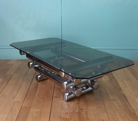 French Tubular Chrome Glass Coffee Table 1970s For Sale At Pamono