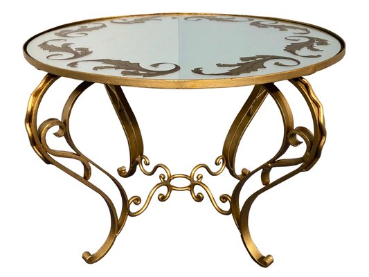 Art Deco French Round Gilded Iron, Artistic Round Coffee Table
