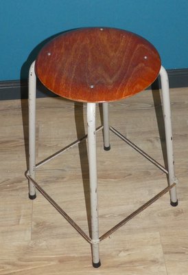 Mid Century Industrial Style Round Metal And Pagwood Bar Stool 1950s For Sale At Pamono
