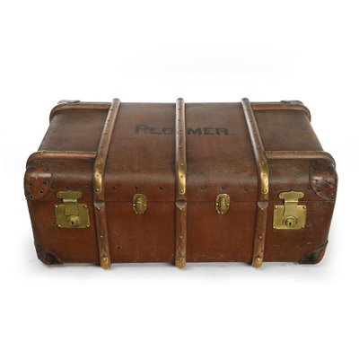 English Suitcase Flaxile in Wood and Leather, 1920s