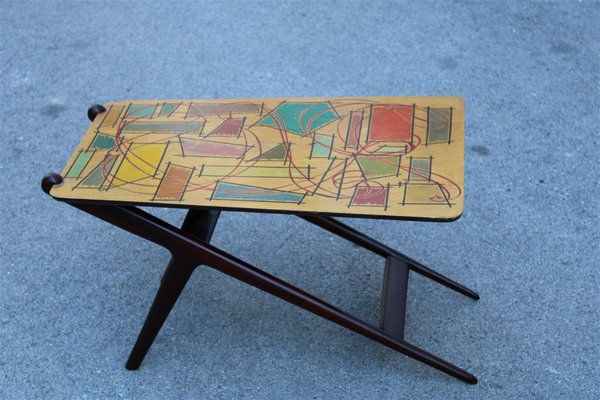 Italian Mahogany Coffee Table And Abstract Multicolor Decor Top