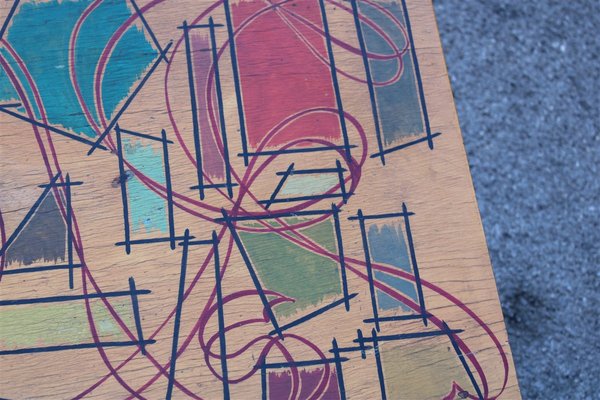 Italian Mahogany Coffee Table And Abstract Multicolor Decor Top