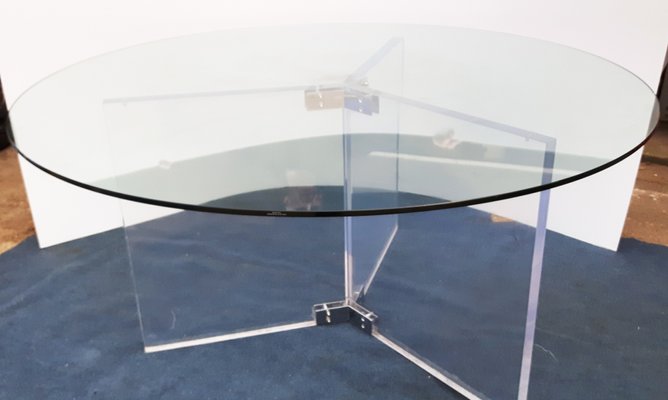 Large Lucite And Round Glass Dining Table 1990s For Sale At Pamono