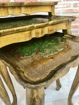 Antique Giltwood And Carved Side Tables With Cabriole Shaped Legs Set Of 3 For Sale At Pamono
