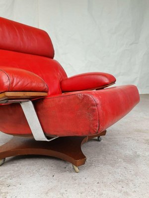Mid Century Housemaster Red Leather, Oversized Leather Chair