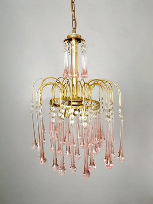 lampara de arana italiana vintage en forma de lagrima de cristal de murano de paolo venini para murano anos 70