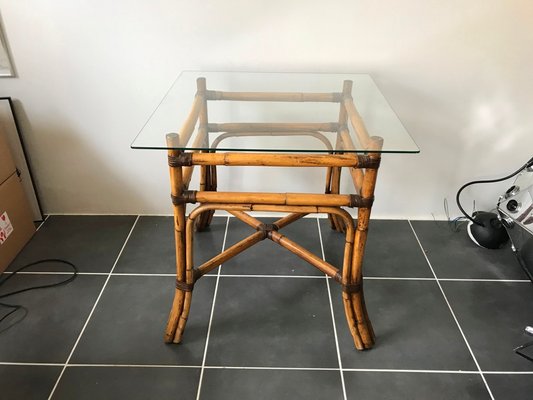 Vintage Rattan And Glass Dining Table 1950s For Sale At Pamono